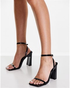 Черные лакированные босоножки на каблуке с квадратными носками Charlotte Public desire