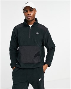 Черный флисовый свитшот с короткой молнией из переработанного материала Style Essential Nike