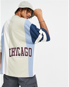 Oversized футболка в стиле колор блок кремового и голубого цветов с надписью Chicago Asos design
