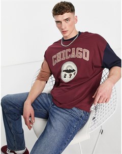 Бордовая oversized футболка в стиле колор блок с принтом Chicago Asos design