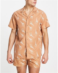 Пляжная рубашка с принтом жирафов South beach