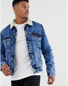 Синяя джинсовая куртка с воротником борг Topman