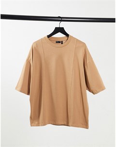 Коричневая футболка в стиле oversized с длинными рукавами и декоративным швом Asos design