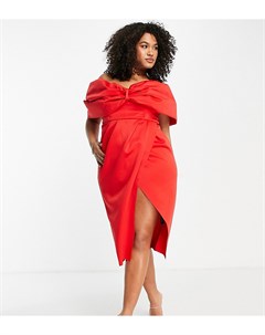 Красное платье миди со складками открытыми плечами и запахом ASOS DESIGN Curve Asos curve