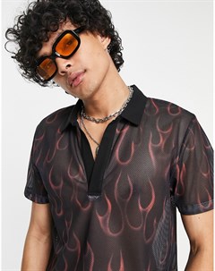Сетчатая футболка поло с принтом пламени Asos design