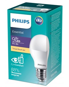 Светодиодная лампа E27 9W 3000К теплый A60 Essential Philips