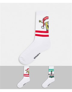 Набор из 2 пар спортивных носков с новогодним принтом Губки Боба Asos design
