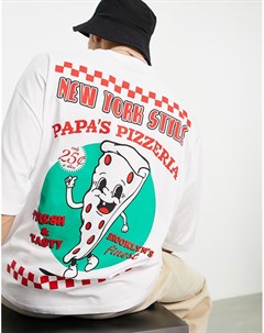 Белая oversized футболка с принтом пиццы на спине Asos design