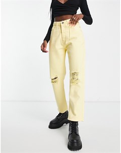 Прямые джинсы пастельного желтого цвета с завышенной талией Naanaa