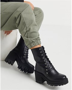 Черные массивные ботинки на каблуке со шнуровкой из искусственной кожи Truffle collection