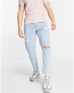 Классические светлые выбеленные джинсы из плотного денима с эластичным поясом и рваными разрезами Asos design
