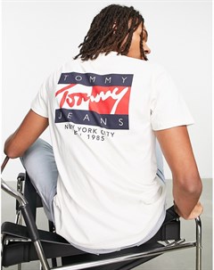 Светлая футболка классического кроя с винтажным принтом логотипа флага и надписи на спине Tommy jeans