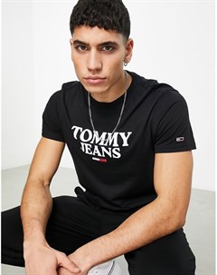 Черная футболка узкого кроя с крупным логотипом Tommy jeans
