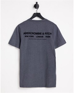 Темно серая футболка с принтом логотипа и названий городов на спине Abercrombie & fitch