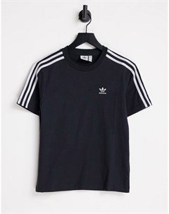 Футболка черного цвета с 3 полосками с блестками Adidas originals