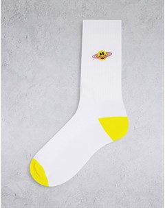Белые спортивные носки с вышивкой в виде планеты смайлика Asos design