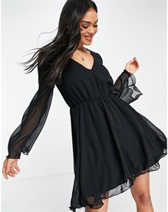 Шифоновое платье мини черного цвета с широкими рукавами Na-kd