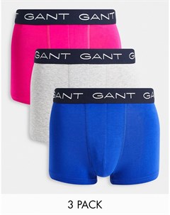 Набор из 3 боксеров брифов серого розового и синего цвета с контрастным поясом с логотипом Gant