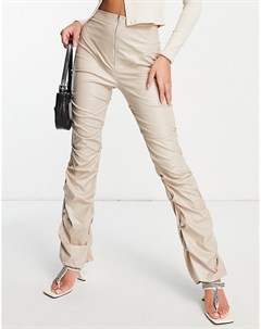 Бежевые присборенные брюки из искусственной кожи с молнией спереди Missy Empire Missyempire