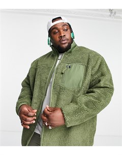 Куртка из флиса под овчину оливково зеленого цвета на сквозной молнии с маленьким логотипом Big Tall Polo ralph lauren