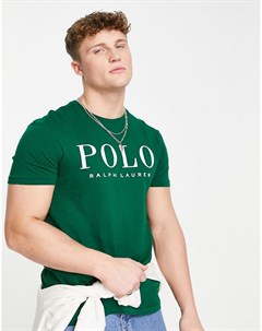 Темно зеленая футболка с логотипом спереди Polo ralph lauren