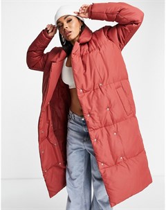 Уплотненное oversized пальто макси насыщенного красного цвета Kiwi Threadbare