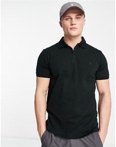 Черная футболка поло из эластичного пике с воротником на молнии и маленьким логотипом Polo ralph lauren