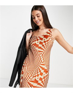 Платье комбинация мини асимметричного кроя в ломаную шахматную клетку шоколадного цвета Tall Topshop