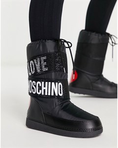 Черные дутые ботинки с принтами логотипа и сердечком Love moschino