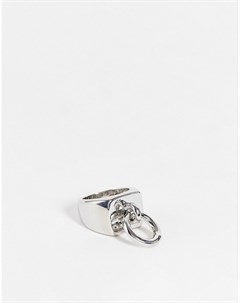 Массивное серебристое кольцо печатка с круглой подвеской Designb london
