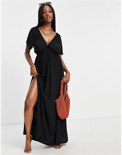 Черное пляжное платье макси с расклешенными рукавами из коллекции из переработанных материалов Fulle Asos design