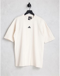 Кремовая футболка с вышитым логотипом adidas Lounge Adidas performance