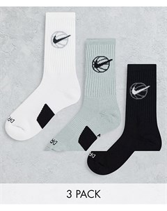 Набор из 3 пар серых белых и черных носков до середины голени Everyday Nike basketball