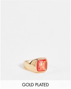 Эксклюзивное позолоченное кольцо печатка с розовым кристаллом ручной огранки Exclusive Big metal london