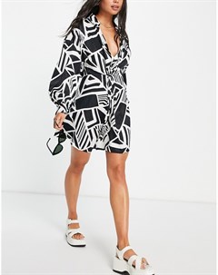 Жаккардовое пляжное платье с перекрученным дизайном и монохромным принтом Asos design