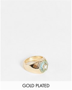 Эксклюзивное позолоченное кольцо печатка со светло зеленым кристаллом ручной огранки Exclusive Big metal london