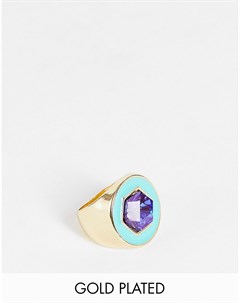 Эксклюзивное крупное броское кольцо с позолотой кристаллом и эмалью Exclusive Big metal london