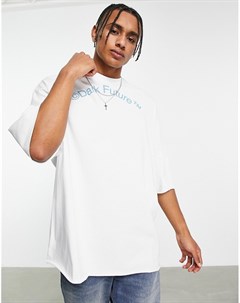 Очень свободная белая футболка в стиле oversized с необработанным краем и принтом логотипа у ворота  Asos design