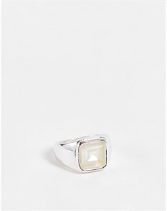 Эксклюзивное серебристое кольцо печатка с лунным камнем ручной огранки Exclusive Big metal london