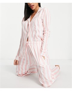 Пижамный комплект с топом с длинными рукавами в полоску розового и белого цвета Sophia Brave soul