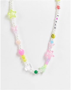 Разноцветное ожерелье с надписью I heart you из бусин Pieces