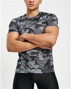 Темно серая футболка с камуфляжным принтом Dri FIT Nike training