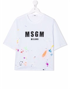 Футболка с эффектом разбрызганной краски и логотипом Msgm kids