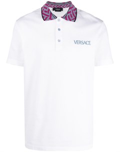 Рубашка поло с вышитым логотипом и отделкой Greca Versace