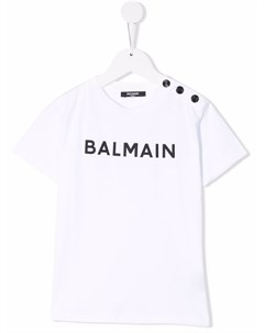 Футболка с логотипом и пуговицами Balmain kids