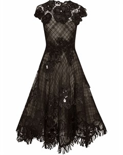 Расклешенное платье с цветочной аппликацией Oscar de la renta