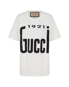 Белая футболка с логотипом в кристаллах Gucci