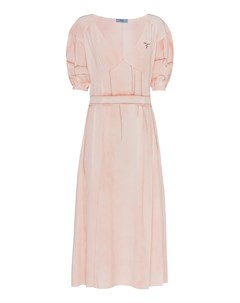 Бежево розовое платье с принтом Prada