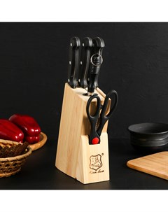 Набор кухонный на подставке 5 предметов ножи 16 5 см 17 см 18 см ножницы ножеточка Nobrand