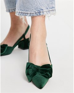 Зеленые туфли на среднем каблуке с ремешком на пятке и бантом Suzy Asos design